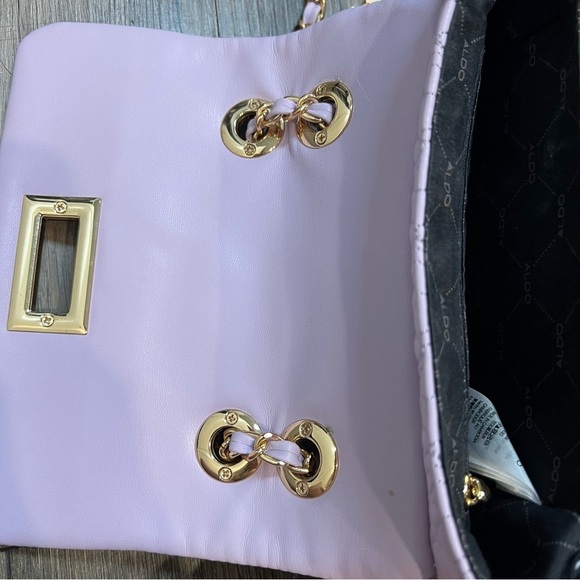 Aldo Lavander Quilted Crossbody Bag Golden Double Shoulder Strap Chain - Picture 8 of 17